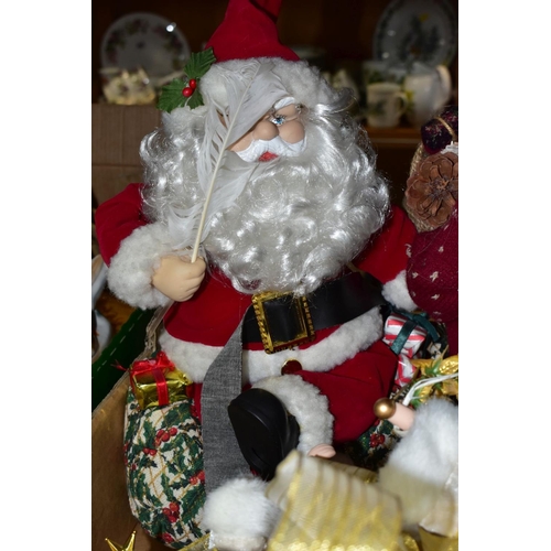 447 - A BOX OF CHRISTMAS FIGURES, ETC, to include a standing Santa, seated Santa, Snow Angel, battery oper... 