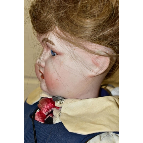 462 - A GOSS BISQUE HEAD AND SHOULDERS DOLL, shoulders marked 'Goss 32', fixed glass eyes, open mouth show... 