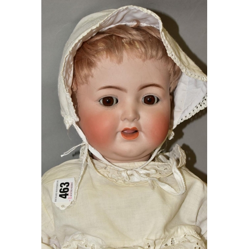 463 - A BISQUE HEAD DOLL, nape of neck marked 126, sleeping eyes with damage to lids and lashes, open mout... 