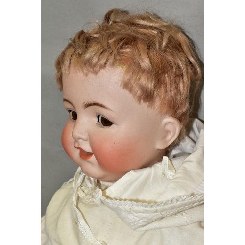 463 - A BISQUE HEAD DOLL, nape of neck marked 126, sleeping eyes with damage to lids and lashes, open mout... 