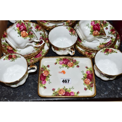 467 - ROYAL ALBERT 'OLD COUNTRY ROSES' TEASET FOR EIGHT COMPRISING, 16cm plates, cups, saucers, 21cm plate... 