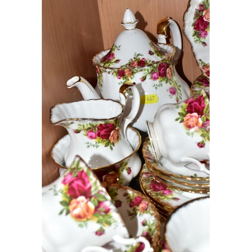 467 - ROYAL ALBERT 'OLD COUNTRY ROSES' TEASET FOR EIGHT COMPRISING, 16cm plates, cups, saucers, 21cm plate... 