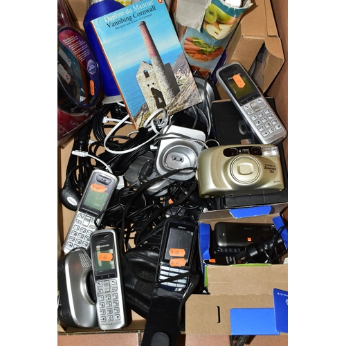 468 - A BOX OF ASSORTED ITEMS, to include BT WI-FI disk and WI-FI extender, three Nokia mobile phones, Pan... 