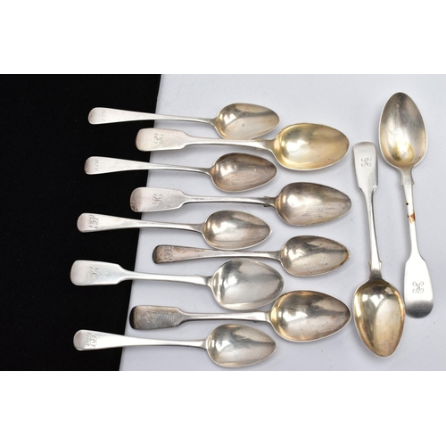 47 - A QUANTITY OF SILVER TEASPOONS, to include six Fiddle pattern teaspoons engraved with an initial 'K'... 