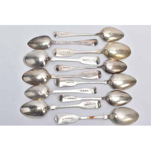 47 - A QUANTITY OF SILVER TEASPOONS, to include six Fiddle pattern teaspoons engraved with an initial 'K'... 