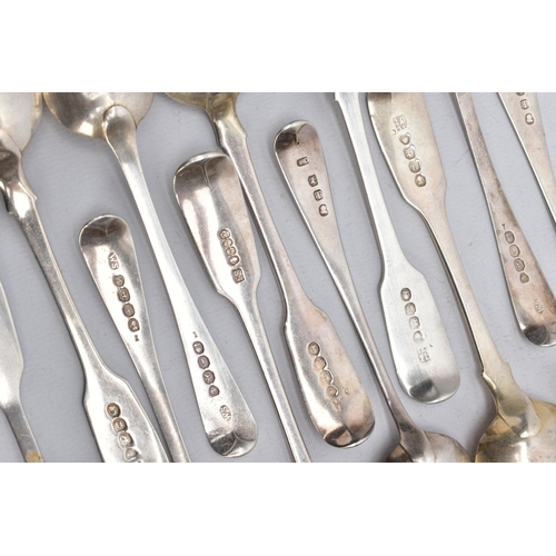 47 - A QUANTITY OF SILVER TEASPOONS, to include six Fiddle pattern teaspoons engraved with an initial 'K'... 