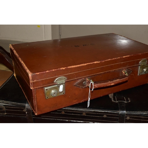 471 - A VINTAGE BROWN LEATHER COVERED SUITASE, initialled C.W.B. To the top, fabric lined interior, 61cm x... 