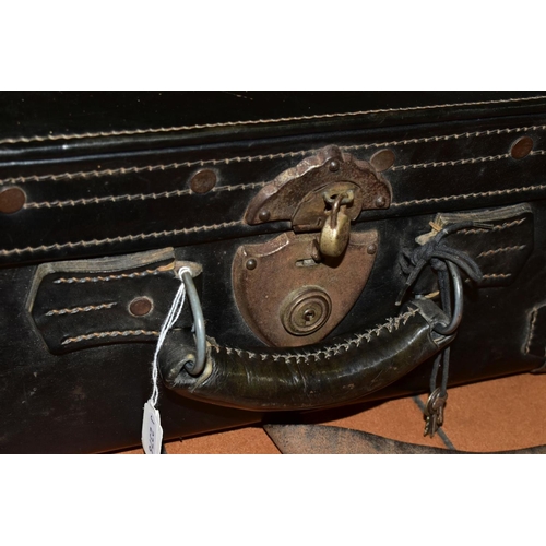 471 - A VINTAGE BROWN LEATHER COVERED SUITASE, initialled C.W.B. To the top, fabric lined interior, 61cm x... 