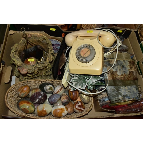 479 - FIVE BOXES AND LOOSE OF HOUSEHOLD GLASSWARE, CROCKERY, UTENSILS, WICKER AND CANE ITEMS, ETC, includi... 