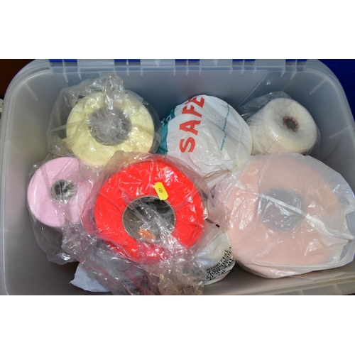 489 - SIX PLASTIC BOXES OF ASSORTED SPOOLS OF WOOL AND ACRYLIC, full and part spools, assorted colours, (6... 