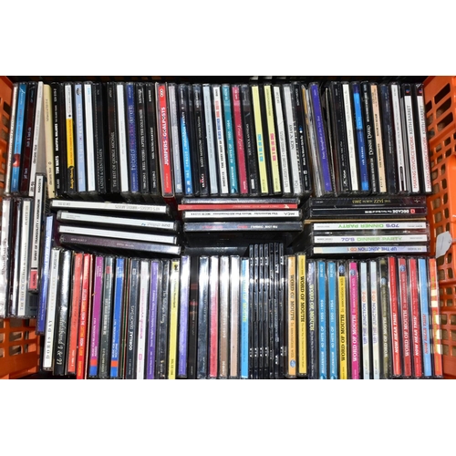 498 - FOUR PLASTIC TUBS OF MUSIC, CD'S, to include elbow, REM, Eagles, Brian Wilson, Ray Lamontagne, Bryan... 