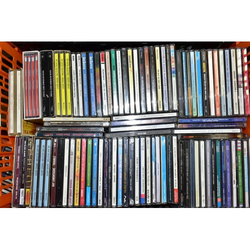 498 - FOUR PLASTIC TUBS OF MUSIC, CD'S, to include elbow, REM, Eagles, Brian Wilson, Ray Lamontagne, Bryan... 