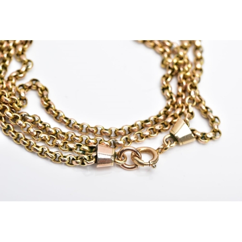 5 - A YELLOW METAL DOUBLE ROW BELCHER CHAIN, two rows of fine belcher link chains fitted to a spring cla... 