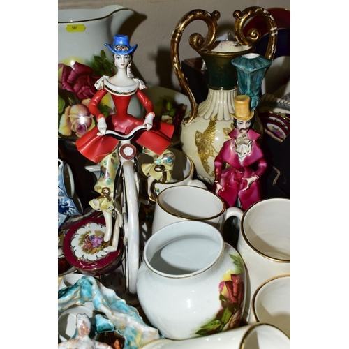 501 - THREE BOXES AND LOOSE CERAMICS AND GLASSWARE, ETC, including five Sylvac ware tankards, 20th century... 