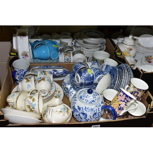 503 - THREE BOXES AND LOOSE CERAMICS, including  assorted planters, jardinières and stands, Broadhurst Iro... 