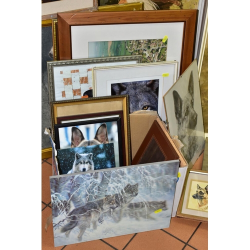 512 - ASSORTED PRINTS, ETC, to include David Shepherd framed print 'Elephants at Amboseli' size approximat... 