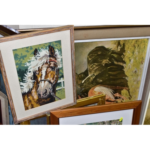 512 - ASSORTED PRINTS, ETC, to include David Shepherd framed print 'Elephants at Amboseli' size approximat... 