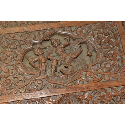 525 - A PAIR OF COPPER ART NOUVEAU FIRE DOGS, with green Jasper style plaques inset into a Laurel Wreath f... 