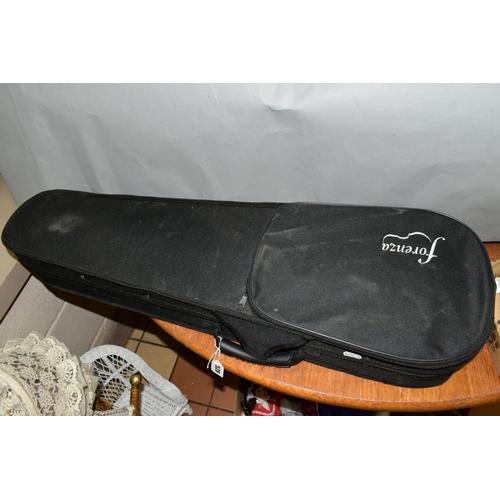 528 - A BLACK PAINTED FORENZA VIOLIN, IN FITTED CASE, together with unbranded bow, total length of violin ... 