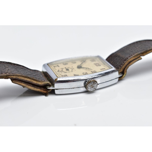 53 - A GENTS WRISTWATCH, curved rectangular cream dial, Arabic numerals, with a seconds subsidiary dial a... 