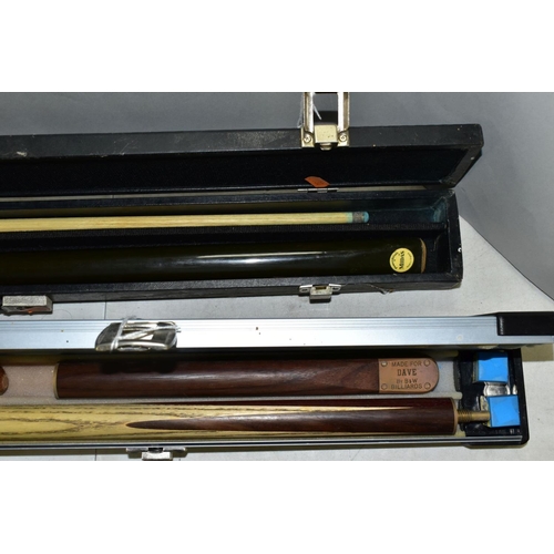 535 - TWO CASED CUES, two piece 'Edwardian' by Burroughes & Watts Cues which has been altered to accept an... 