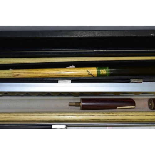 535 - TWO CASED CUES, two piece 'Edwardian' by Burroughes & Watts Cues which has been altered to accept an... 