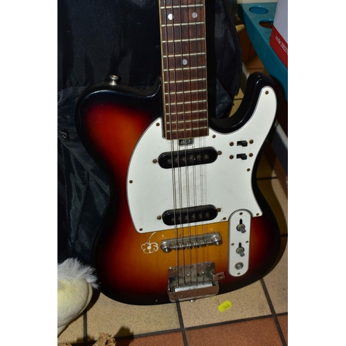 545 - A 1970'S ZENTA TELECASTER STYLE GUITAR with mahogany neck, rosewood fingerboard, sunburst body, two ... 