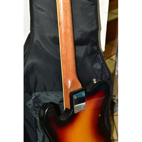 545 - A 1970'S ZENTA TELECASTER STYLE GUITAR with mahogany neck, rosewood fingerboard, sunburst body, two ... 