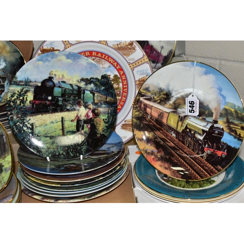 546 - THIRTY TWO STEAM LOCOMOTIVE THEMED COLLECTORS PLATES, to include four Kingsley plates in wooden fram... 