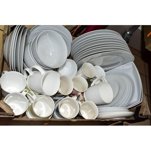 549 - SIX BOXES AND LOOSE CERAMICS AND GLASS etc, to include R.C. (Royal China) Sri Lanka 'Petula' part di... 