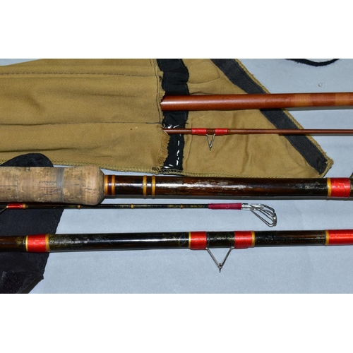 551 - A BUNDLE OF FIVE CANE FISHING RODS, comprising a cane Anonshaw Amesbury two section rod, cork handle... 