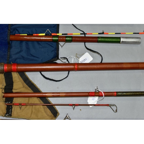 551 - A BUNDLE OF FIVE CANE FISHING RODS, comprising a cane Anonshaw Amesbury two section rod, cork handle... 