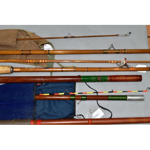 551 - A BUNDLE OF FIVE CANE FISHING RODS, comprising a cane Anonshaw Amesbury two section rod, cork handle... 