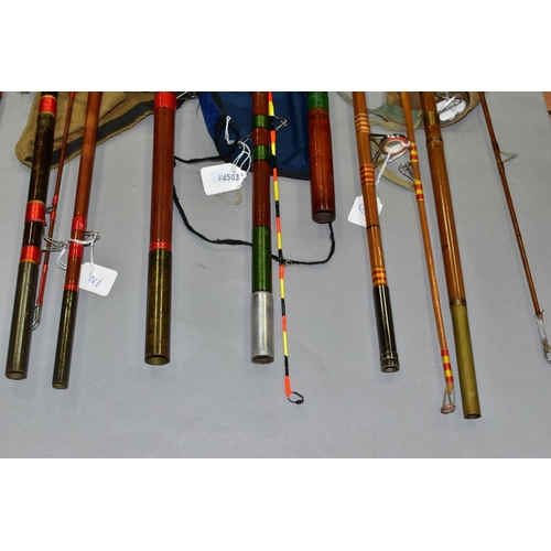 551 - A BUNDLE OF FIVE CANE FISHING RODS, comprising a cane Anonshaw Amesbury two section rod, cork handle... 