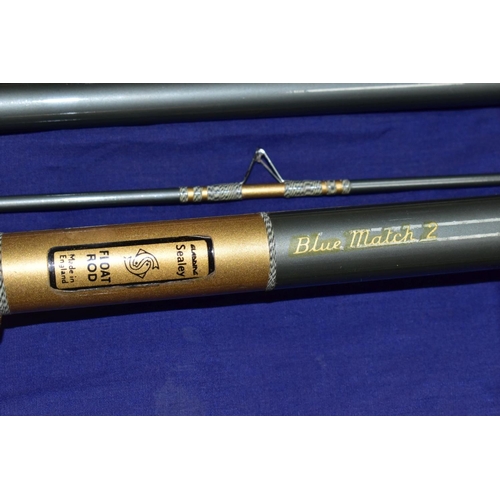 553 - THREE SEALEY FISHING RODS, comprising a three section Blue Match 2 float rod, a two section (two tip... 