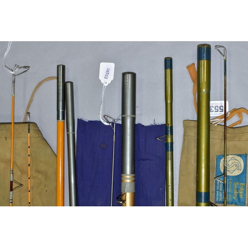 553 - THREE SEALEY FISHING RODS, comprising a three section Blue Match 2 float rod, a two section (two tip... 