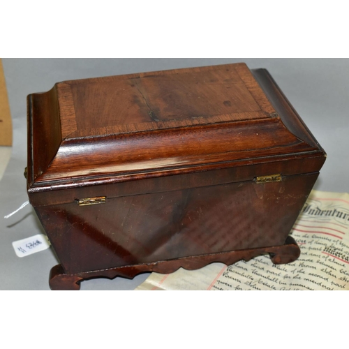 572 - A MAHOGANY SARCOPHAGUS SHAPED TEA CADDY, missing interior and crack to top, width 23cm x depth 15.5c... 