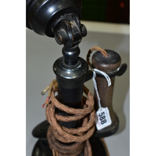 588 - A G.P.O. TYPE 150 CANDLESTICK TELEPHONE, version for use with manual exchange as fitted with dummy i... 