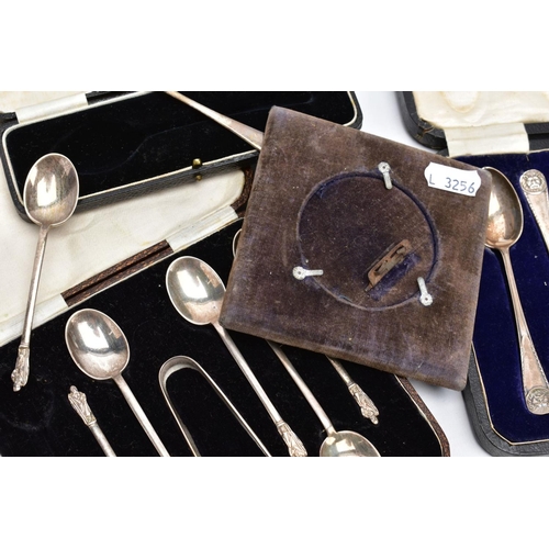 59 - TWO CASED SETS OF SILVER TEASPOONS, A SINGLE CASED TEASPOON AND A MINIATURE SILVER PHOTOFRAME, the f... 