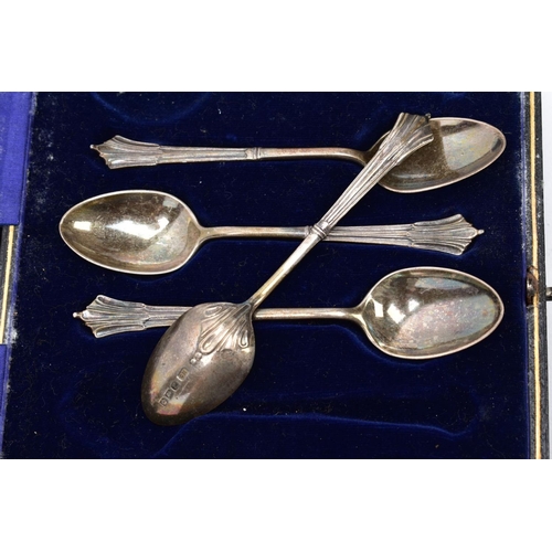 60 - TWO CASED, INCOMPLETE SETS OF TEASPOONS, the first a black rectangular case holding eight plain poli... 