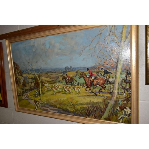 608 - A HUNTING SCENE DEPICTING THE SOUTH STAFFORDSHIRE HUNT crossing fields near Shenstone and Lichfield,... 