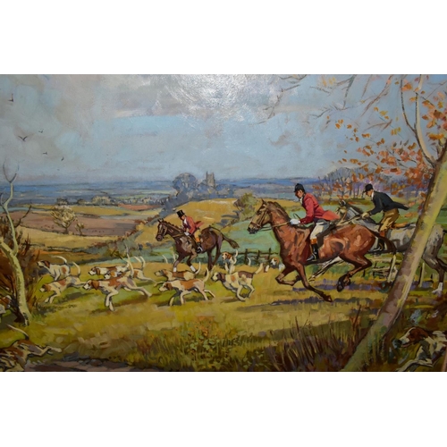 608 - A HUNTING SCENE DEPICTING THE SOUTH STAFFORDSHIRE HUNT crossing fields near Shenstone and Lichfield,... 