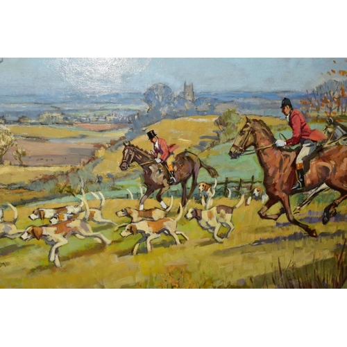 608 - A HUNTING SCENE DEPICTING THE SOUTH STAFFORDSHIRE HUNT crossing fields near Shenstone and Lichfield,... 