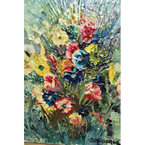 615 - ODETTE MIDORGE (FRENCH 20TH CENTURY), cottage garden style flowers in a flower bed, signed bottom ri... 