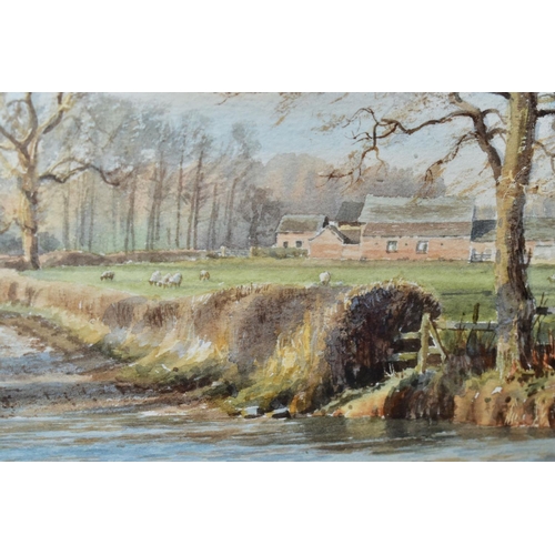 617 - REX PRESTON (BRITISH 1948), 'Far Hoar Cross Ford', a stream running through a rural landscape settin... 