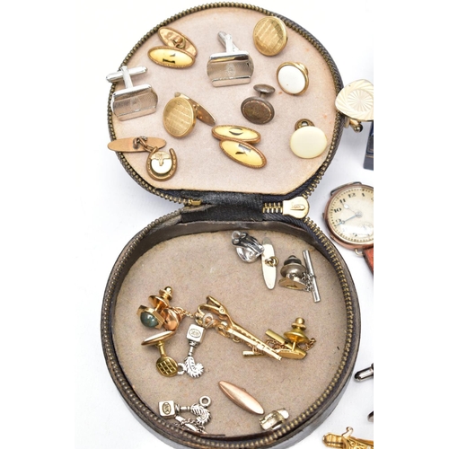 64 - A SELECTION OF ITEMS, to include a 9ct rose gold cased wristwatch circular discoloured dial, Arabic ... 