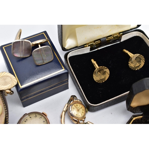 64 - A SELECTION OF ITEMS, to include a 9ct rose gold cased wristwatch circular discoloured dial, Arabic ... 