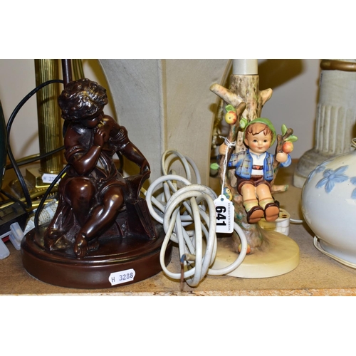 641 - A GROUP OF TABLE LAMPS AND LIGHT FITTINGS, to include Hummel 'Apple Tree Boy' lamp base, HUM230, hei... 