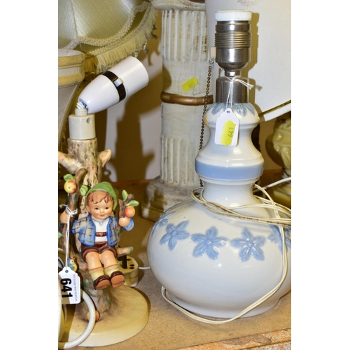 641 - A GROUP OF TABLE LAMPS AND LIGHT FITTINGS, to include Hummel 'Apple Tree Boy' lamp base, HUM230, hei... 