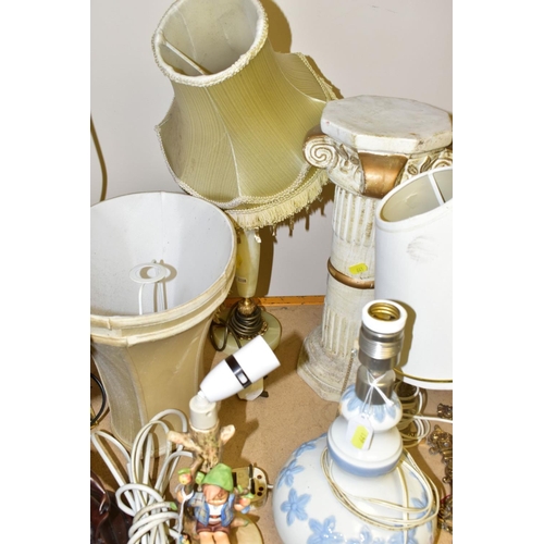 641 - A GROUP OF TABLE LAMPS AND LIGHT FITTINGS, to include Hummel 'Apple Tree Boy' lamp base, HUM230, hei... 